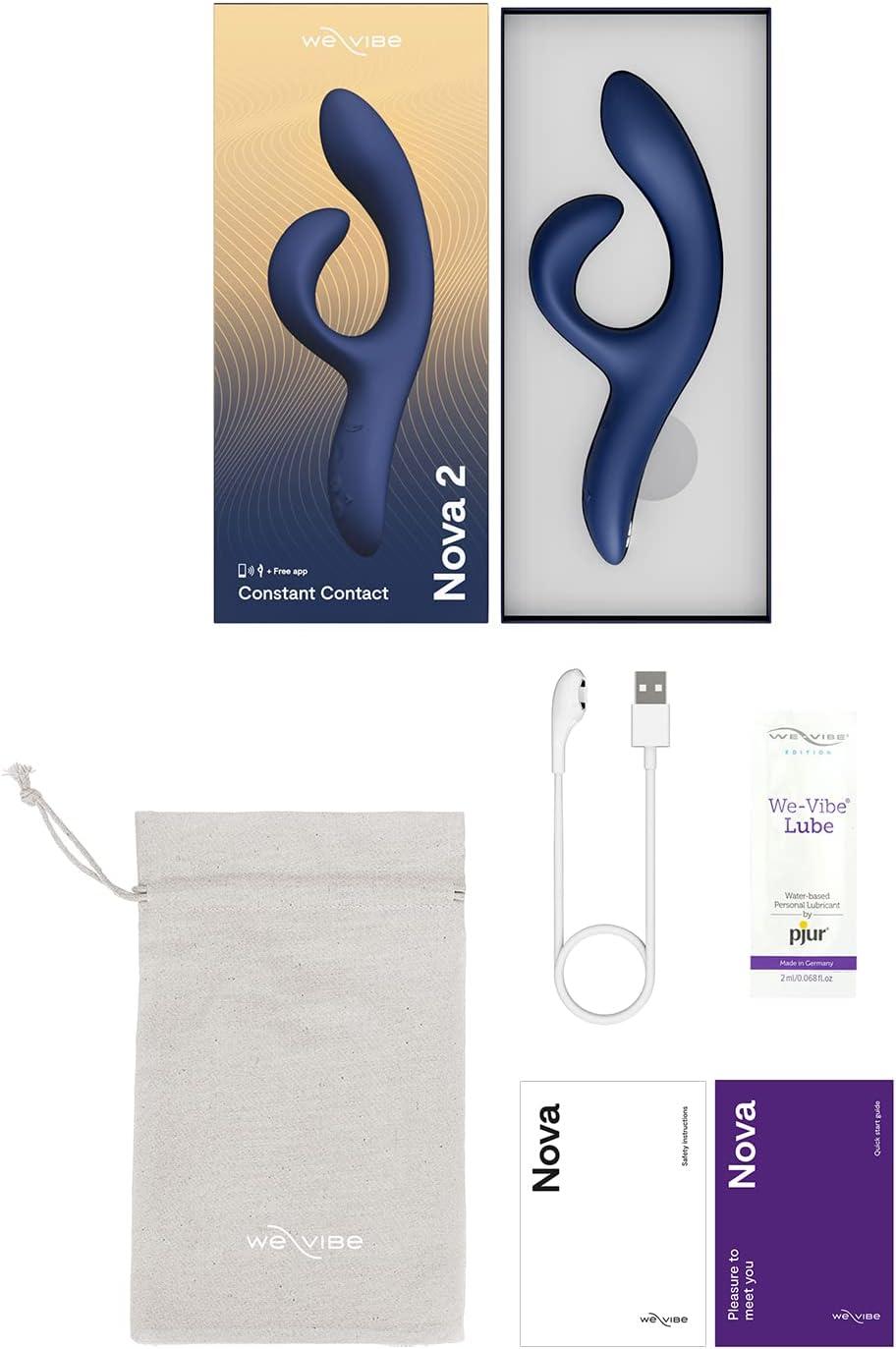 imageWeVibe Nova 2 Dual Rabbit Vibrator for Women Dildo Vibrator Adult Sex Toy Female Clitoral Stimulator G Spot Massager with 10 Vibration Modes Remote App Control Sex Toy for Couples BlueBlue