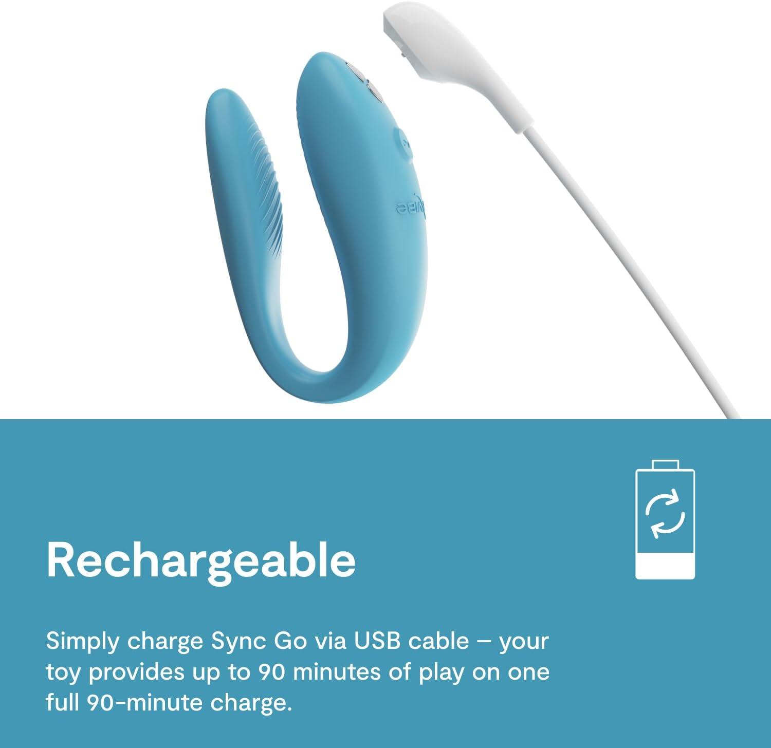 imageWeVibe Sync Go Couples Vibrator with Travel Case Wearable Vibrating Couples Adult Sex Toy App Controlled G Spot amp Clitoris Stimulator Dual Stimulation with 10 Speeds Rechargeable TurquoiseBlue