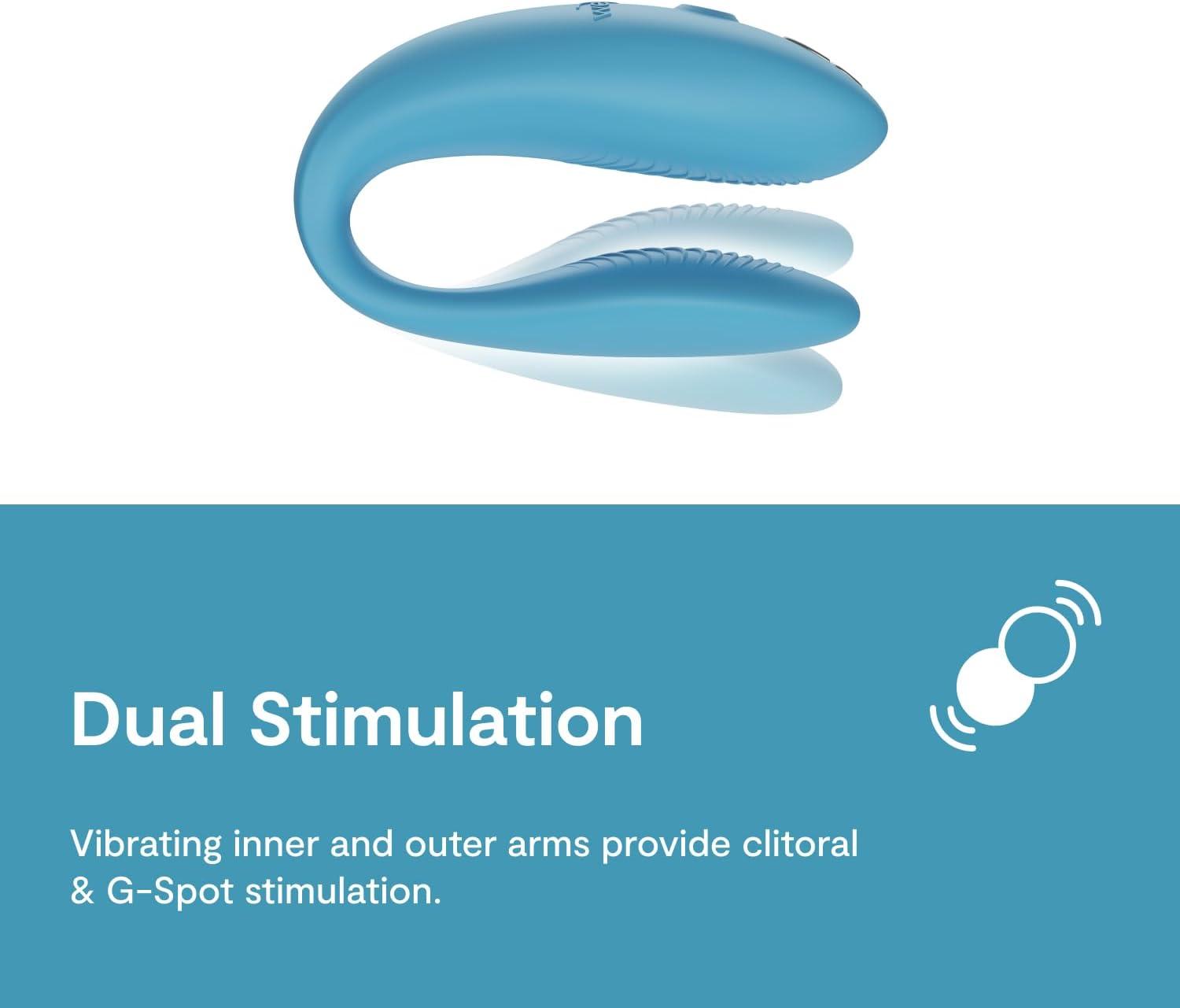 imageWeVibe Sync Go Couples Vibrator with Travel Case Wearable Vibrating Couples Adult Sex Toy App Controlled G Spot amp Clitoris Stimulator Dual Stimulation with 10 Speeds Rechargeable TurquoiseBlue