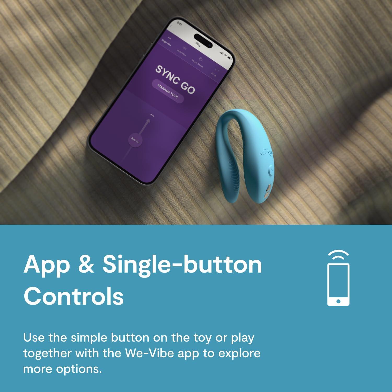 imageWeVibe Sync Go Couples Vibrator with Travel Case Wearable Vibrating Couples Adult Sex Toy App Controlled G Spot amp Clitoris Stimulator Dual Stimulation with 10 Speeds Rechargeable TurquoiseBlue
