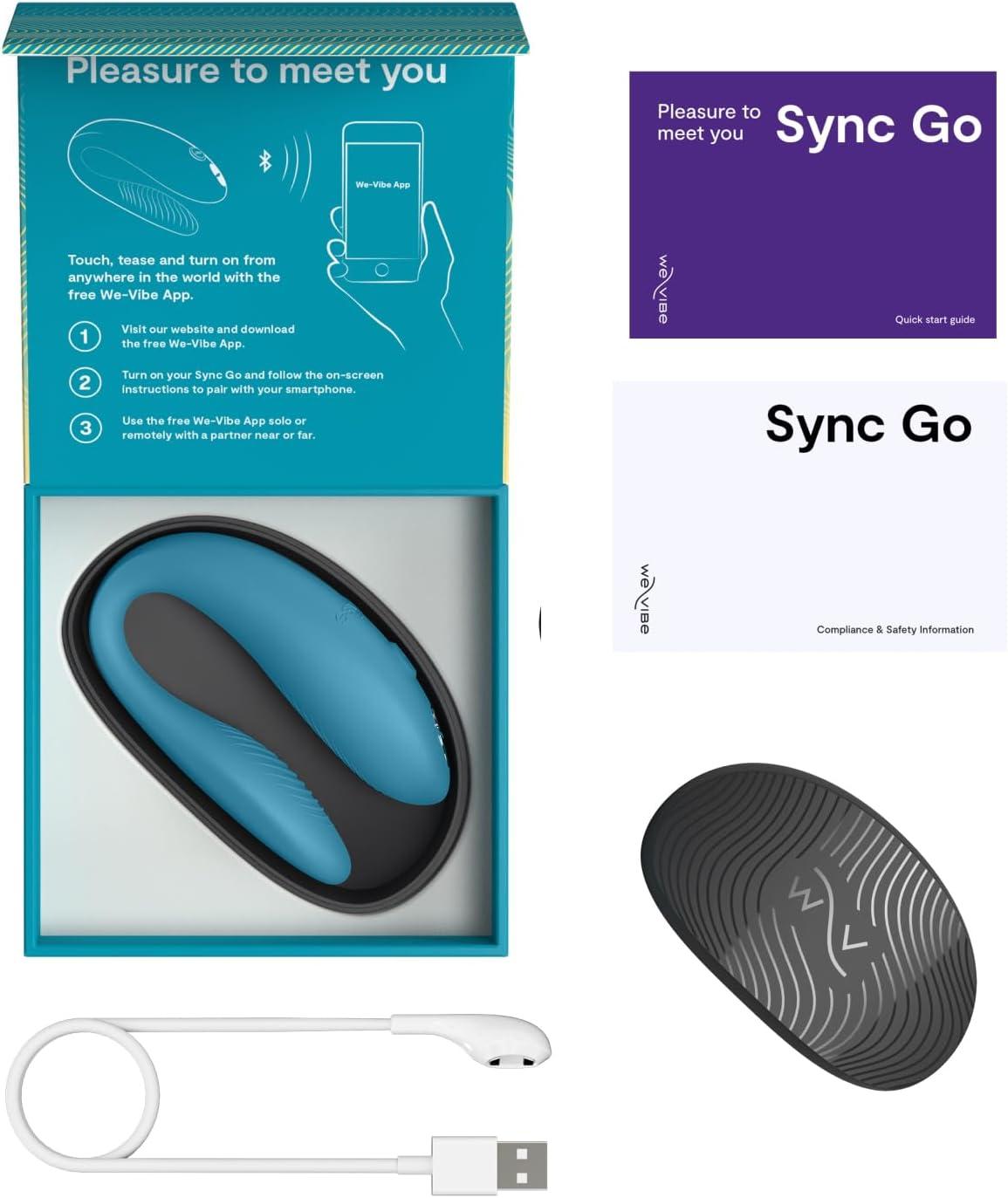 imageWeVibe Sync Go Couples Vibrator with Travel Case Wearable Vibrating Couples Adult Sex Toy App Controlled G Spot amp Clitoris Stimulator Dual Stimulation with 10 Speeds Rechargeable TurquoiseBlue