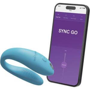 We-Vibe Sync Go Couples Vibrator with Travel Case | Wearable Vibrating Couples Adult Sex Toy | App Controlled G Spot & Clitoris Stimulator | Dual Stimulation with 10 Speeds | Rechargeable | Turquoise(Blue)