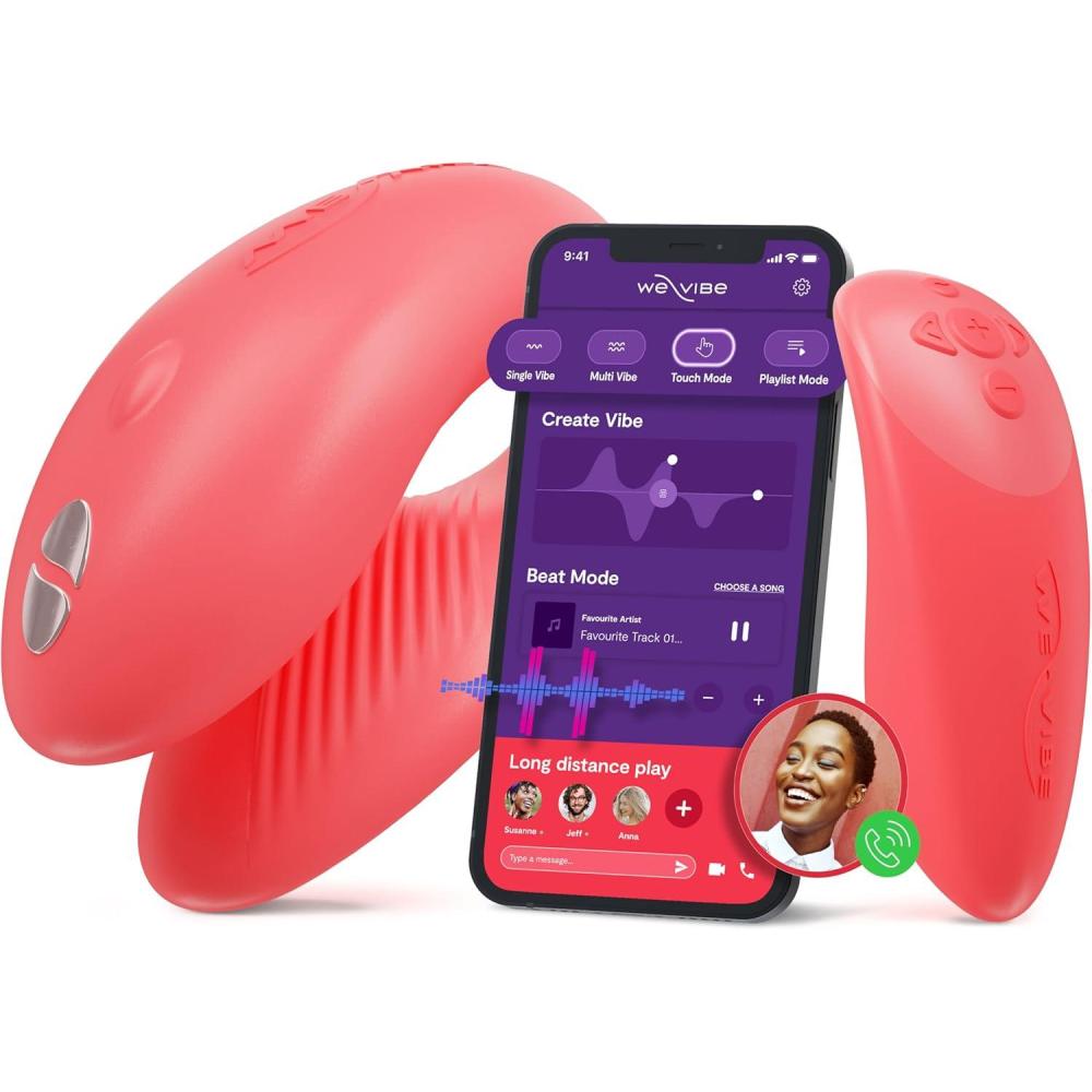 imageWeVibe Chorus Vibrating Sex Toys for Couples Remote Control Vibrator Wearable App Controlled Adult Toys for Women G Spot Clit amp Penis Sexual Stimulation Device Clitoral Couples Gift PinkCoral