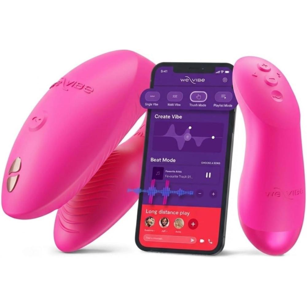 imageWeVibe Chorus Pro App Controlled Wireless Couples Vibrator Remote Controlled Adults Toy Silicone Stimulator with 10 Intensity Levels Clitoral amp GSpot Couples Sex Toy for Him amp Her PinkPink