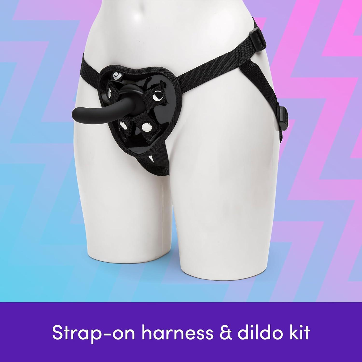 imageLovehoney Beginners Unisex Strap On Dildo amp Harness Kit 5 Inch Silicone Strap On for Pegging Play Adjustable Harness Set with 3 ORings Anal Dildo Adult Sex Toy Waterproof Black