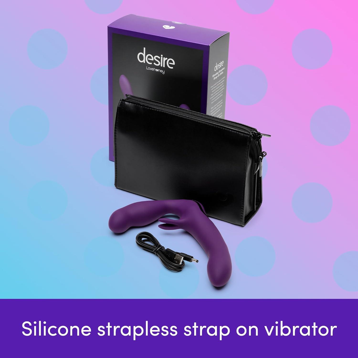 imageLovehoney Desire Luxury Vibrating Strapless Strap On Dildo 8 Inch Silicone Double Ended Dildo for Women Rabbit Vibrator for Clit Stimulation Adult Sex Toy Waterproof amp Rechargeable Purple