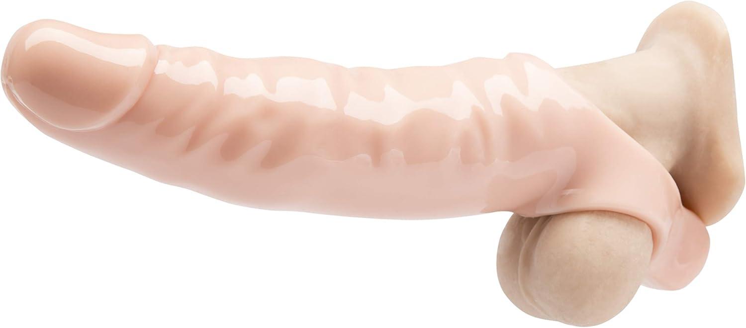 imageLovehoney Mega Mighty Thick Penis Sleeve Sex Toys for Men 13 Extra Inches Penis Extender with Loop Realistic Cock Enlarger amp Girth Enhancer Sleeve Delay Ejaculation Couples Adult Toy ClearFlesh Pink