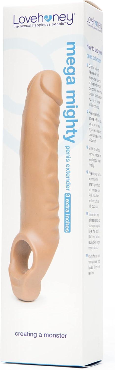imageLovehoney Mega Mighty Thick Penis Sleeve Sex Toys for Men 13 Extra Inches Penis Extender with Loop Realistic Cock Enlarger amp Girth Enhancer Sleeve Delay Ejaculation Couples Adult Toy ClearFlesh Tan