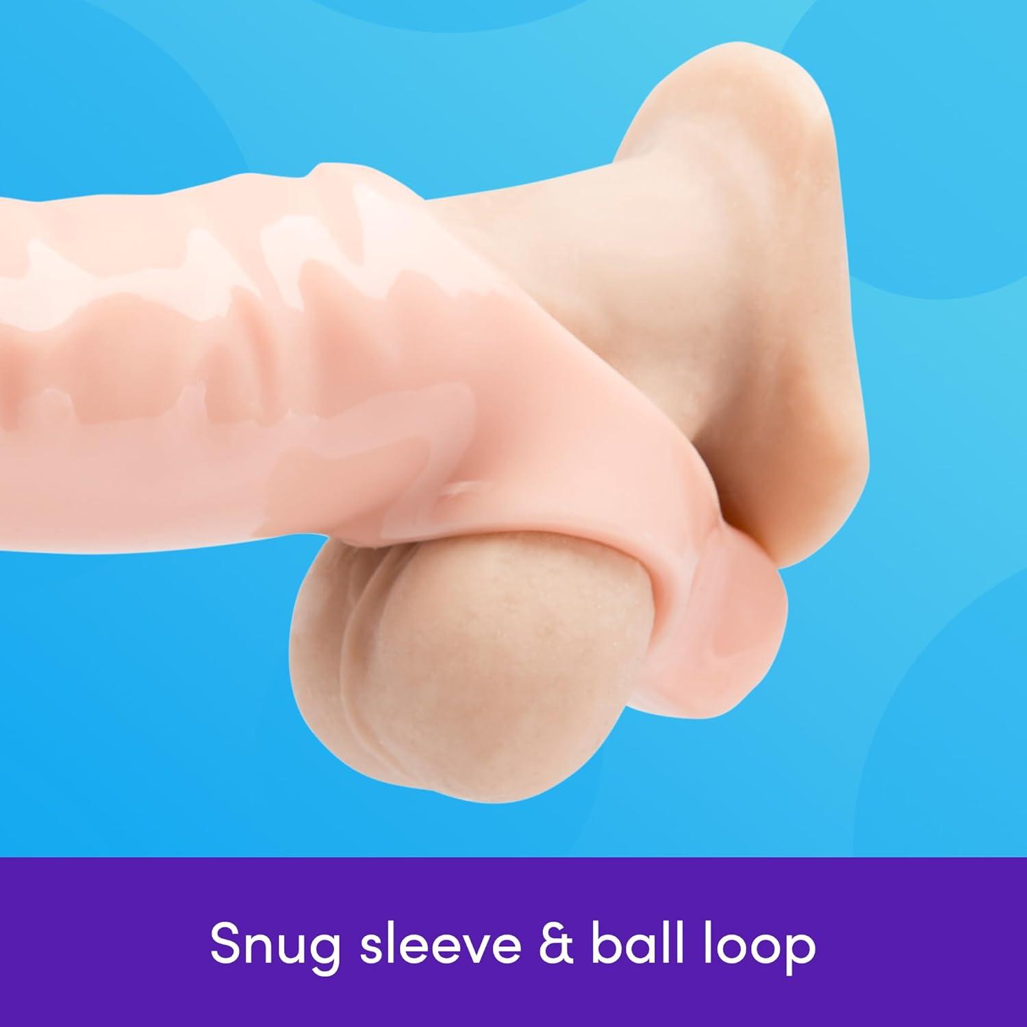 imageLovehoney Mega Mighty Thick Penis Sleeve Sex Toys for Men 13 Extra Inches Penis Extender with Loop Realistic Cock Enlarger amp Girth Enhancer Sleeve Delay Ejaculation Couples Adult Toy ClearFlesh Pink