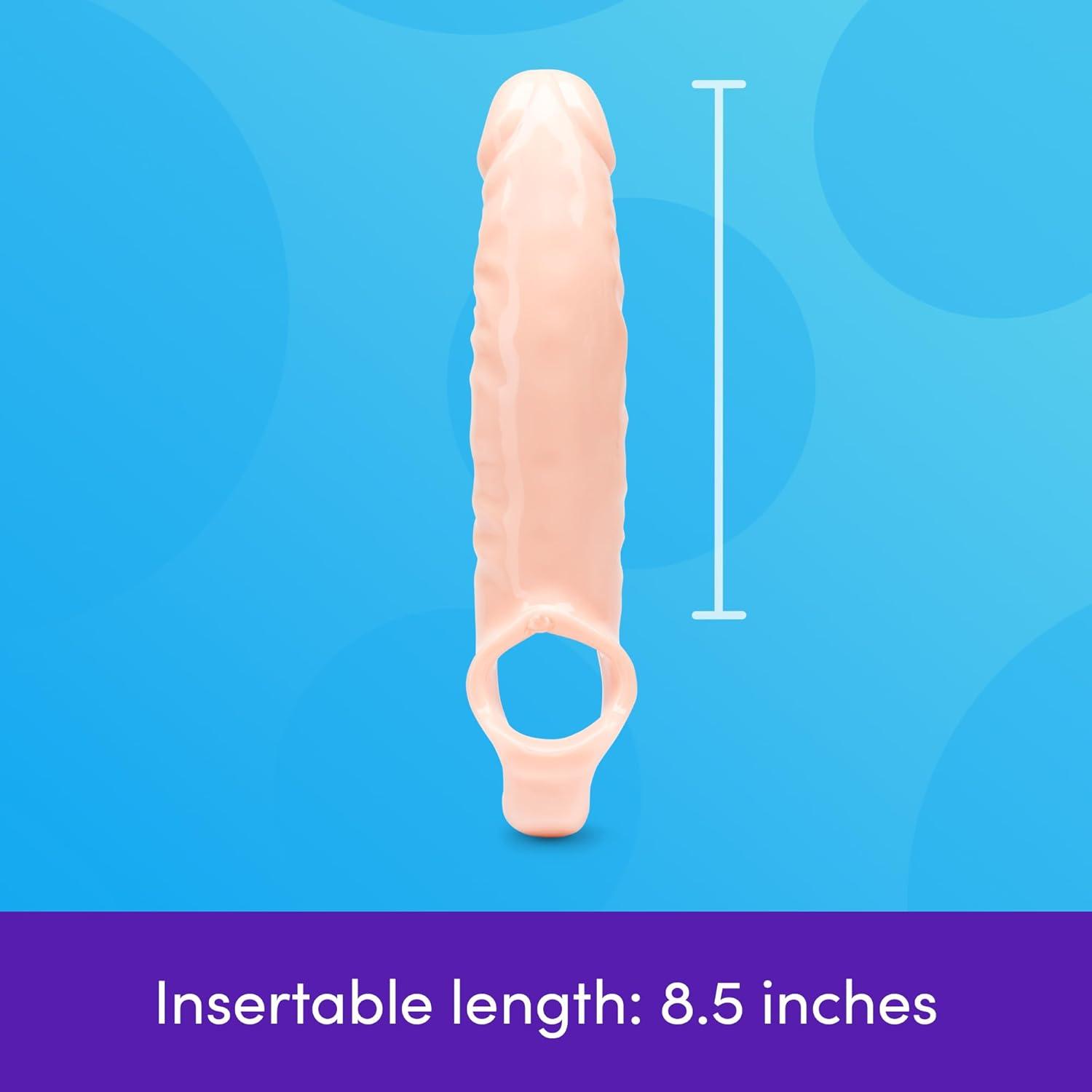 imageLovehoney Mega Mighty Thick Penis Sleeve Sex Toys for Men 13 Extra Inches Penis Extender with Loop Realistic Cock Enlarger amp Girth Enhancer Sleeve Delay Ejaculation Couples Adult Toy ClearFlesh Pink