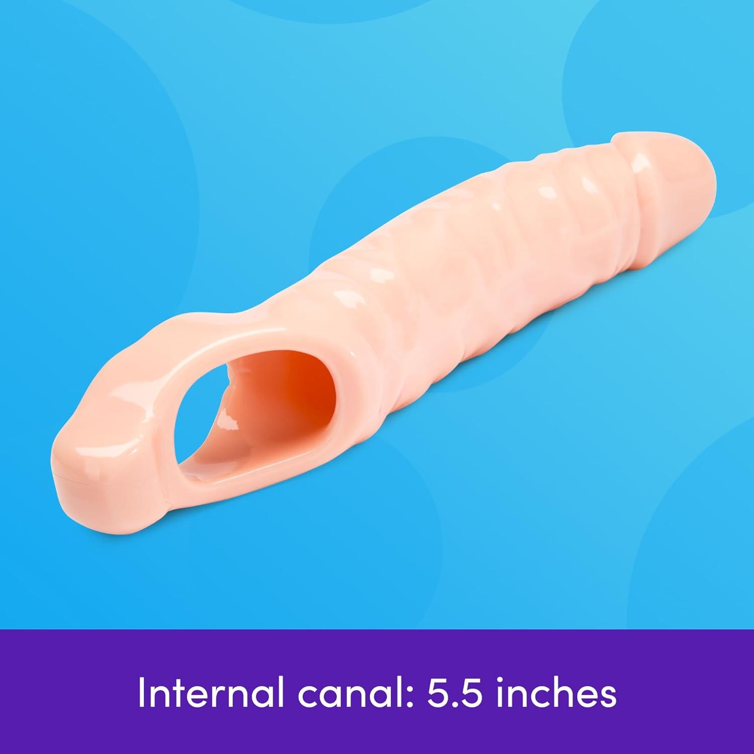 imageLovehoney Mega Mighty Thick Penis Sleeve Sex Toys for Men 13 Extra Inches Penis Extender with Loop Realistic Cock Enlarger amp Girth Enhancer Sleeve Delay Ejaculation Couples Adult Toy ClearFlesh Pink