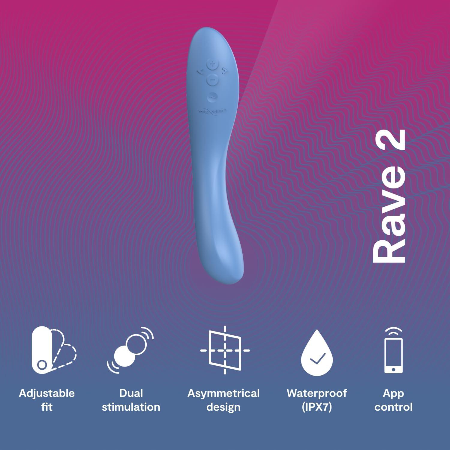 imageWeVibe Rave 2 G Spot Vibrator App Controlled GSpot Stimulator Vibrator Dildo Adult Sex Toy for Women amp Couples Personal Massager with 10 Vibration Modes Waterproof amp Rechargeable Blue