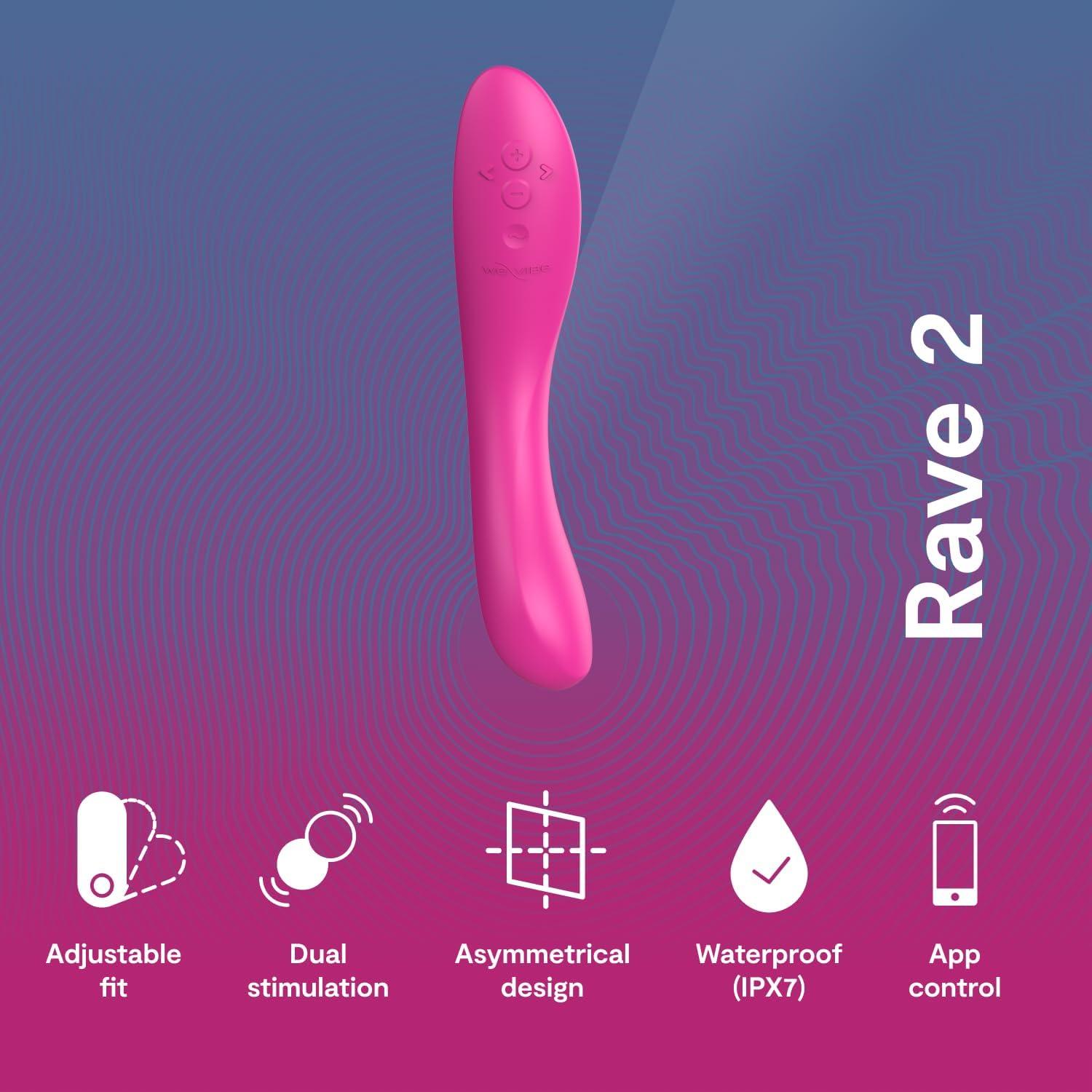 imageWeVibe Rave 2 G Spot Vibrator App Controlled GSpot Stimulator Vibrator Dildo Adult Sex Toy for Women amp Couples Personal Massager with 10 Vibration Modes Waterproof amp Rechargeable Pink