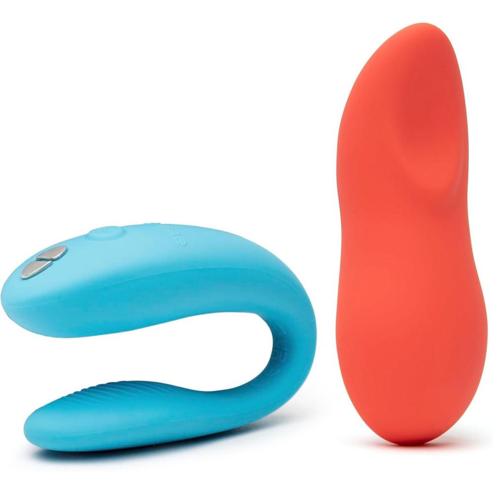 imageWeVibe Sync Go Turquoise CShaped Couples Vibrator Travel Edition amp Touch X Coral Powerful Mini Massager Vibrator Couples Sex Toys Bundle