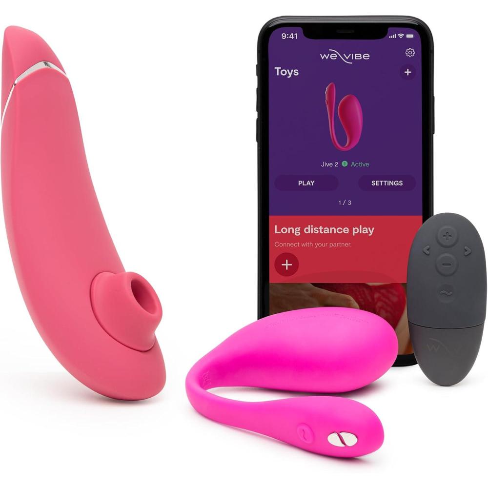 imageWomanizer Premium 2 Pink Pleasure Air Clitoris Sucker amp WeVibe Jive 2 Pink Remote Control Wearable Egg Vibrator  Female Sex Toys Bundle