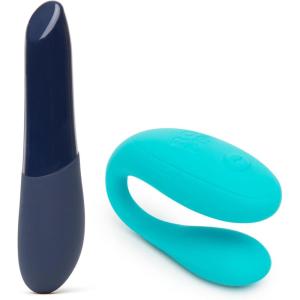 ROMP Join Teal C-Shaped Couples Vibrator & We-Vibe Tango X Blue Powerful Mini Massager Vibrator – Couples Sex Toys Bundle