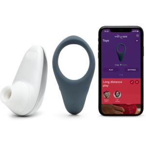 We-Vibe Verge Vibrating Cock Ring App Controlled & Womanizer Starlet White Pleasure Air Clitoris Sucker – Couples Sex Toys Bundle