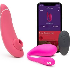 Womanizer Premium 2 Pink Pleasure Air Clitoris Sucker & We-Vibe Jive 2 Pink Remote Control Wearable Egg Vibrator – Female Sex Toys Bundle